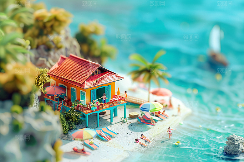 C4D海滩立体大海模型