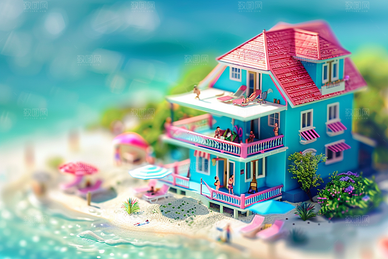 C4D海滩大海夏日模型