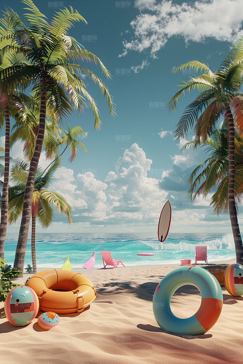 C4D海滩3D沙滩模型