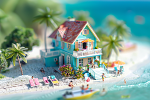 C4D海滩夏天3D模型