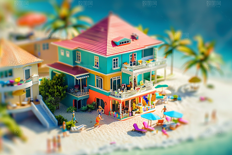 C4D海滩3D高清模型