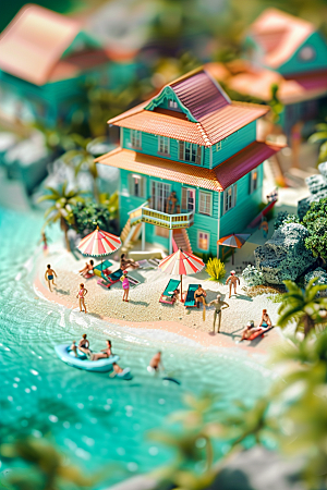 C4D海滩夏日海岛旅游模型