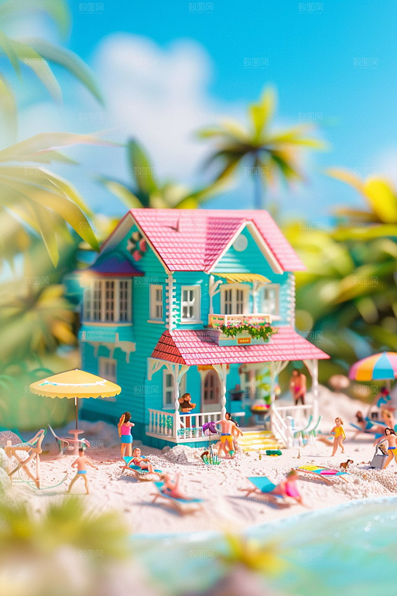 C4D海滩风光夏天模型