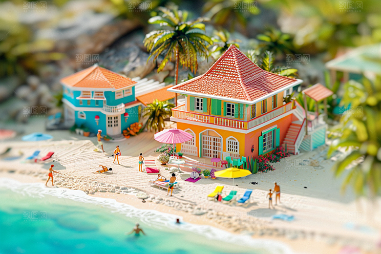 C4D海滩3D海岛旅游模型