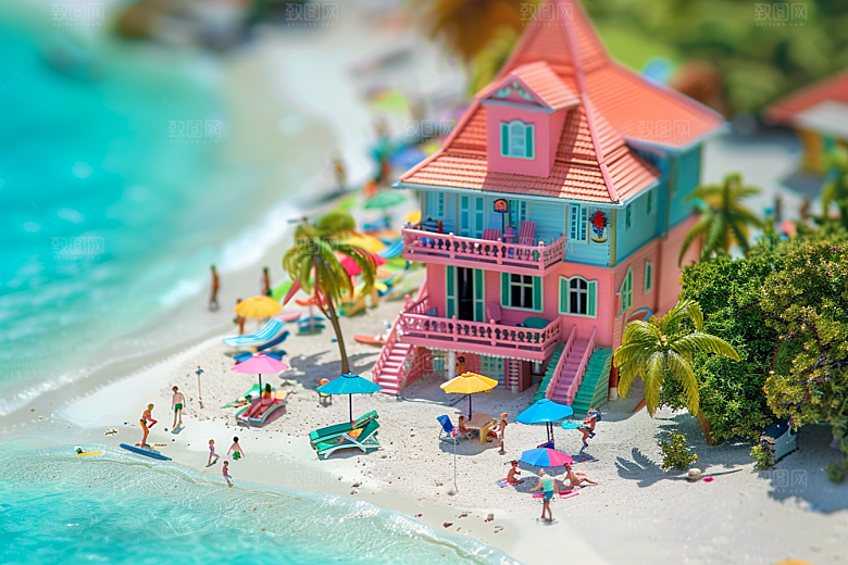C4D海滩立体夏天模型