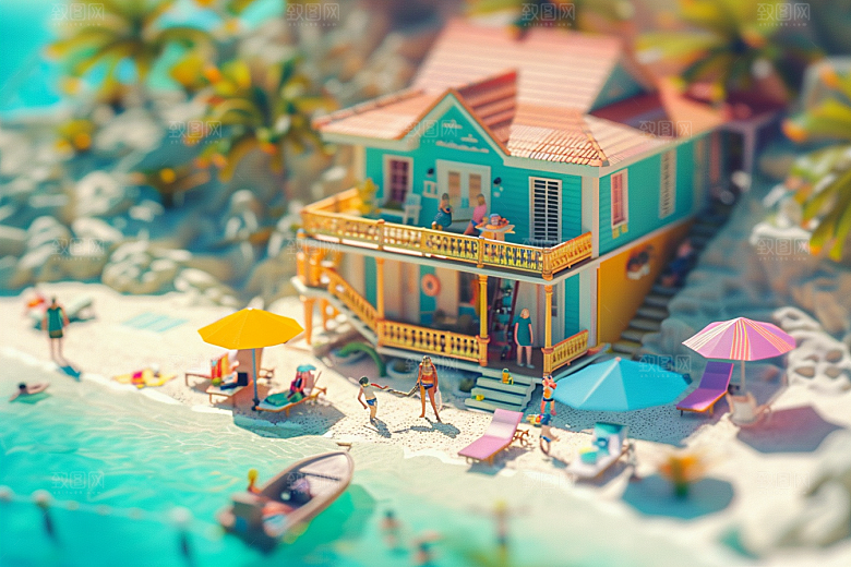 C4D海滩大海夏日模型