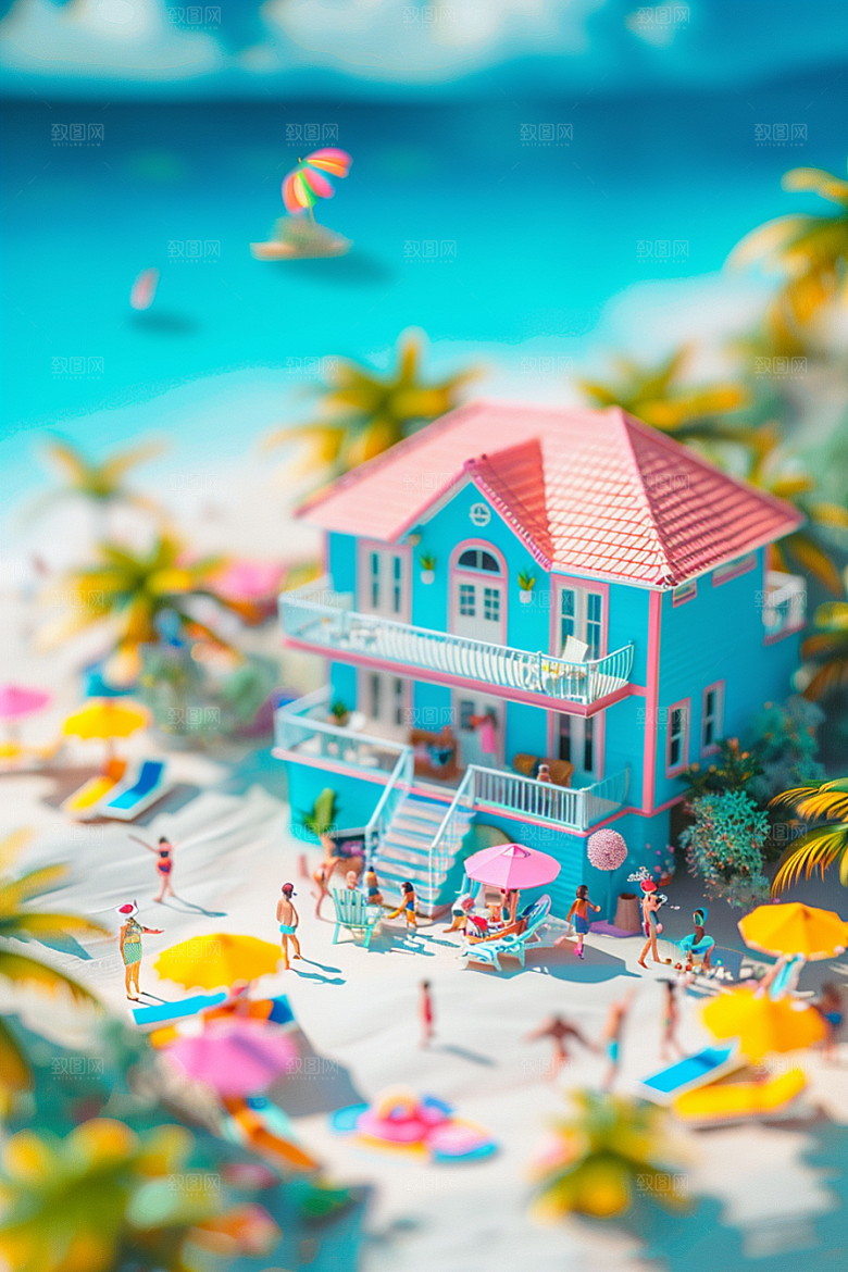 C4D海滩自然3D模型
