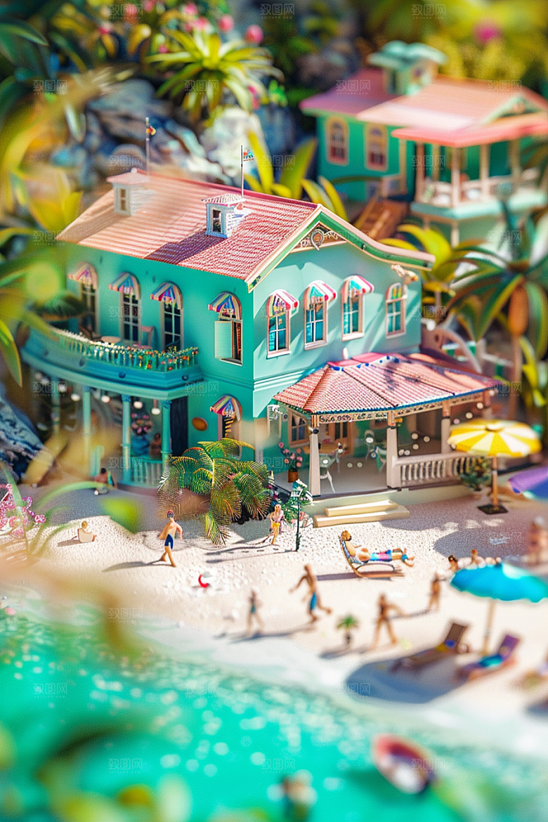 C4D海滩立体度假模型