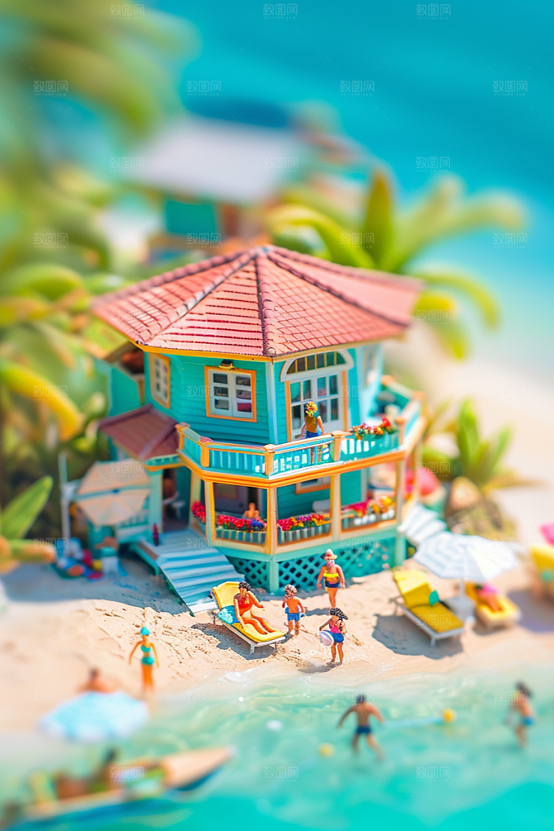 C4D海滩琉璃大海夏天模型