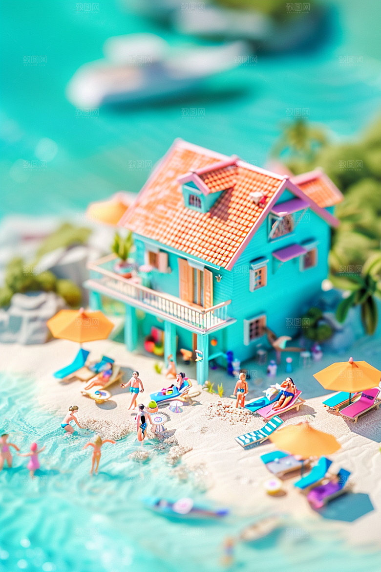 C4D海滩度假夏天模型