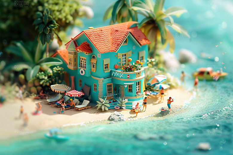 C4D海滩海岛旅游3D模型