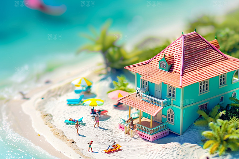 C4D海滩3D大海模型