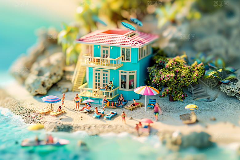 C4D海滩海岛旅游3D模型