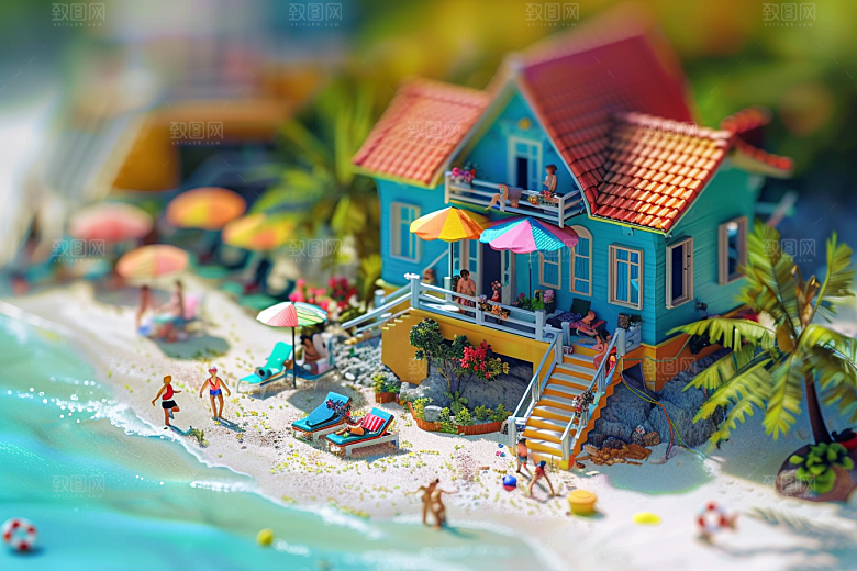 C4D海滩自然琉璃大海模型