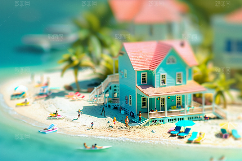 C4D海滩大海立体模型
