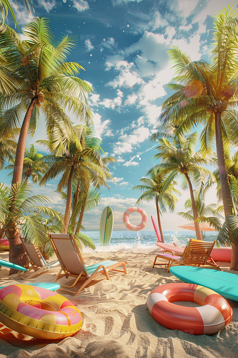 C4D海滩琉璃大海3D模型