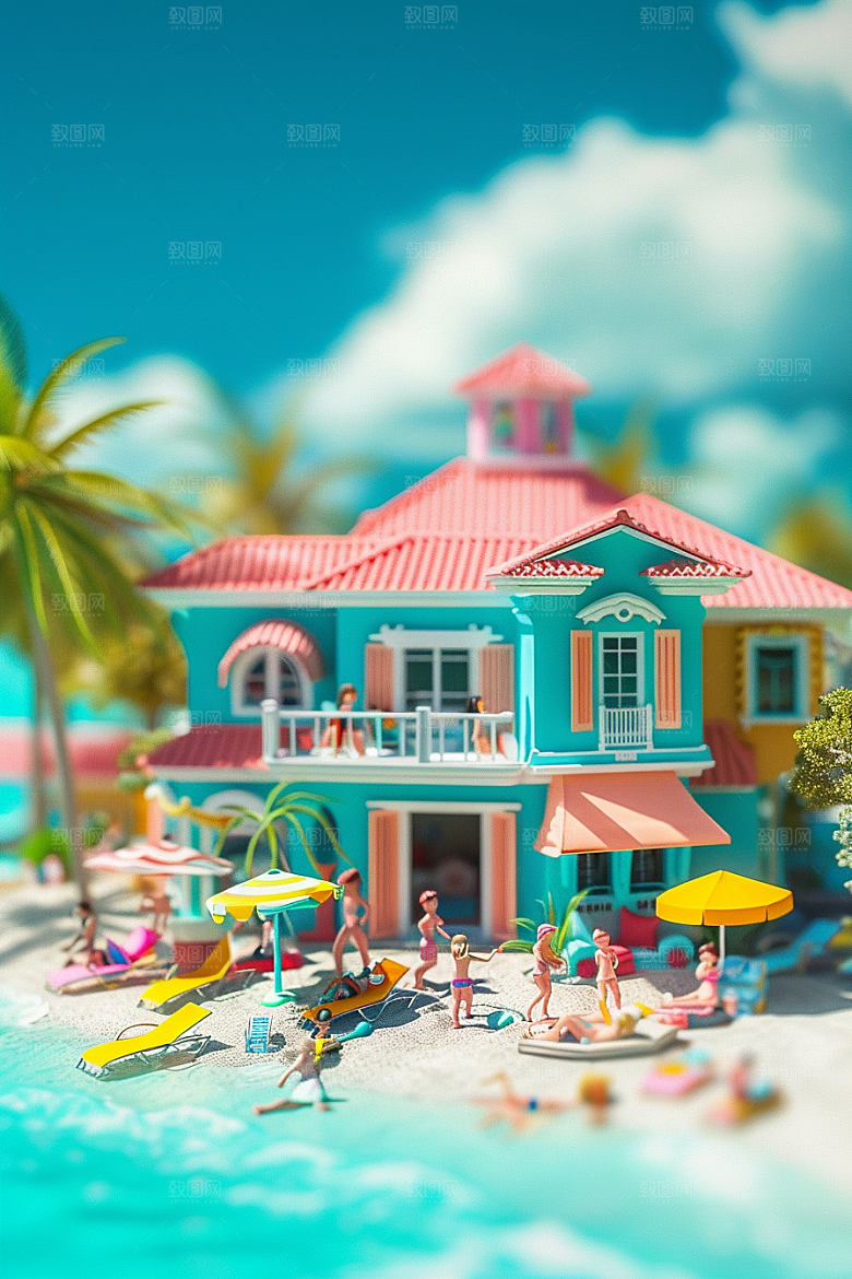 C4D海滩自然夏天模型