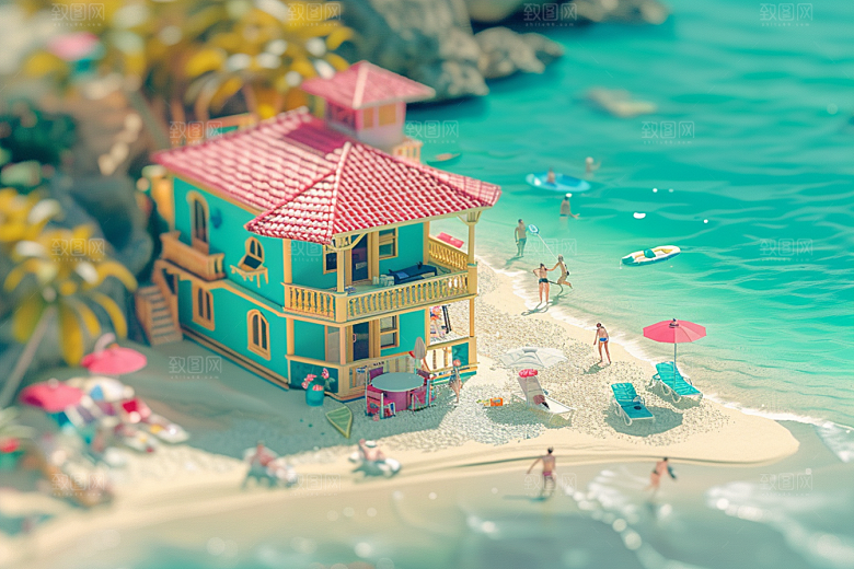 C4D海滩自然立体模型