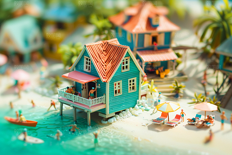 C4D海滩立体3D模型