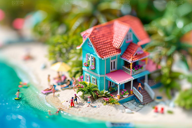 C4D海滩夏天立体模型