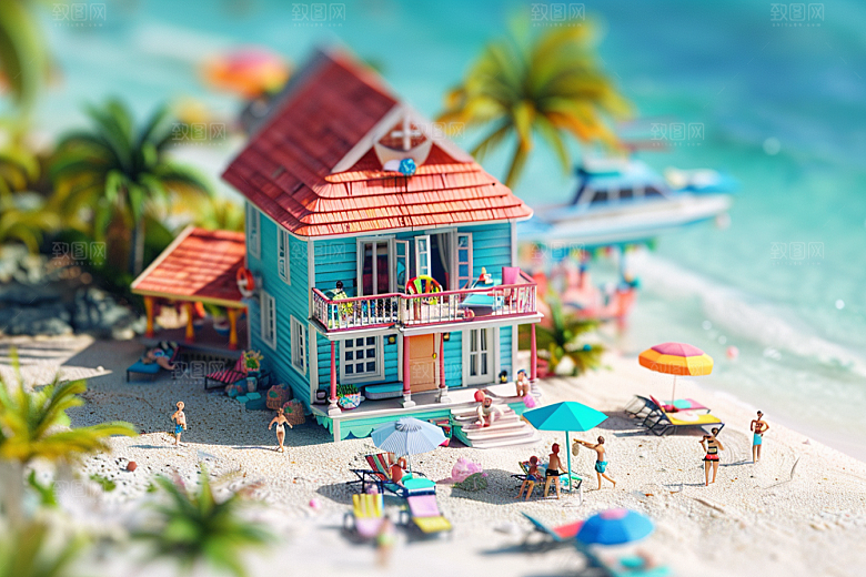 C4D海滩夏日立体模型