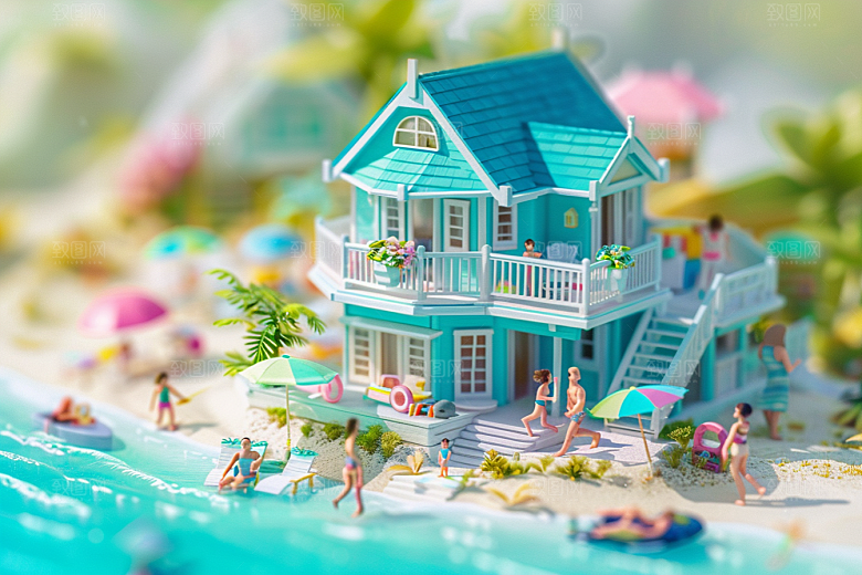 C4D海滩大海琉璃大海模型