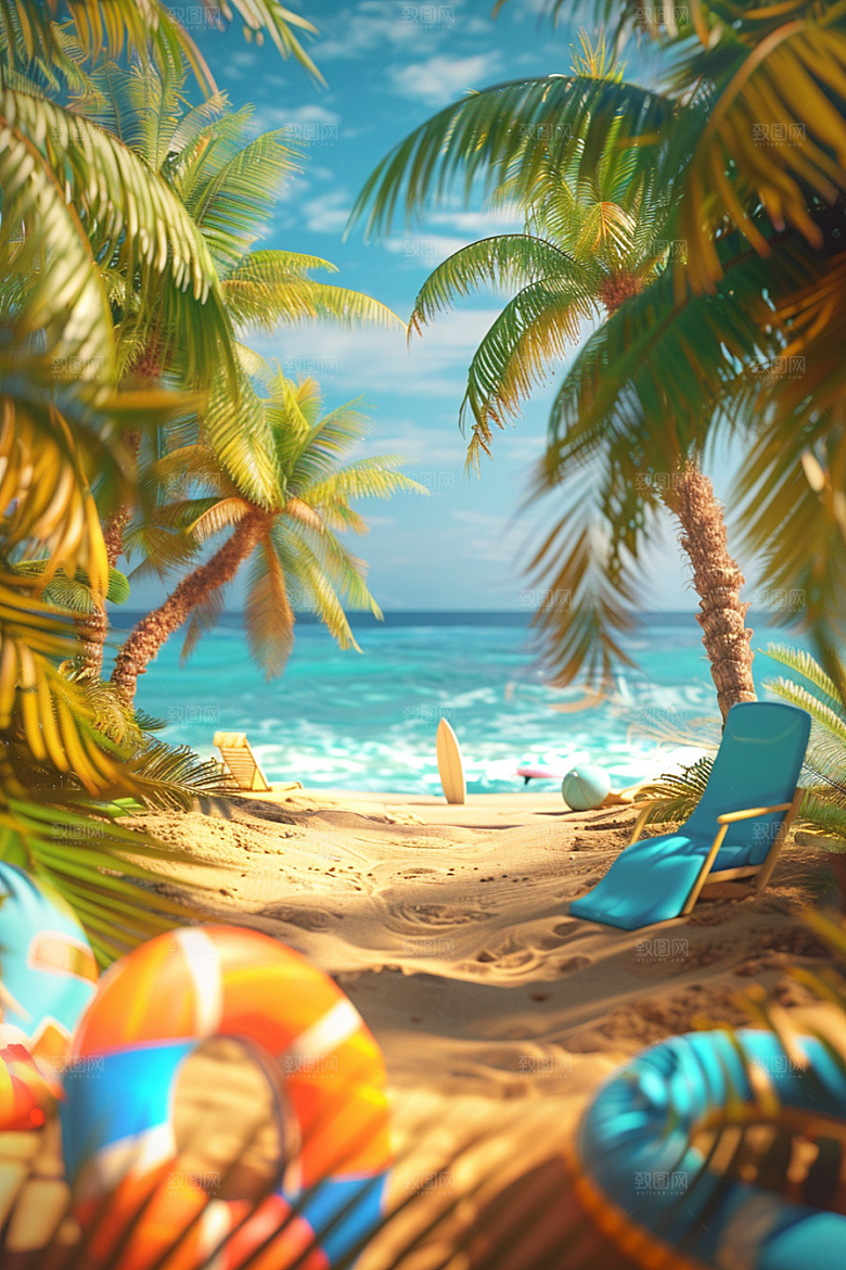 C4D海滩夏日自然模型