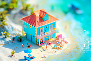 C4D海滩风光海岛旅游模型
