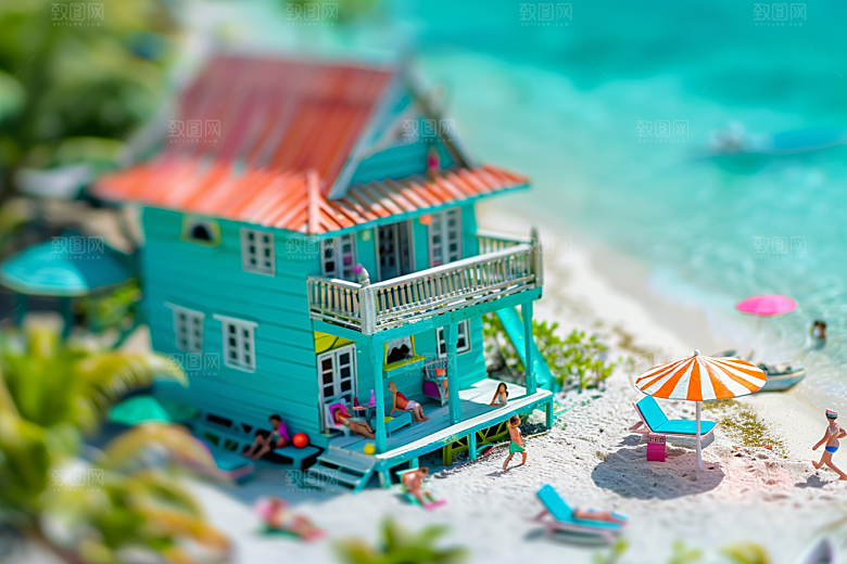 C4D海滩夏天立体模型
