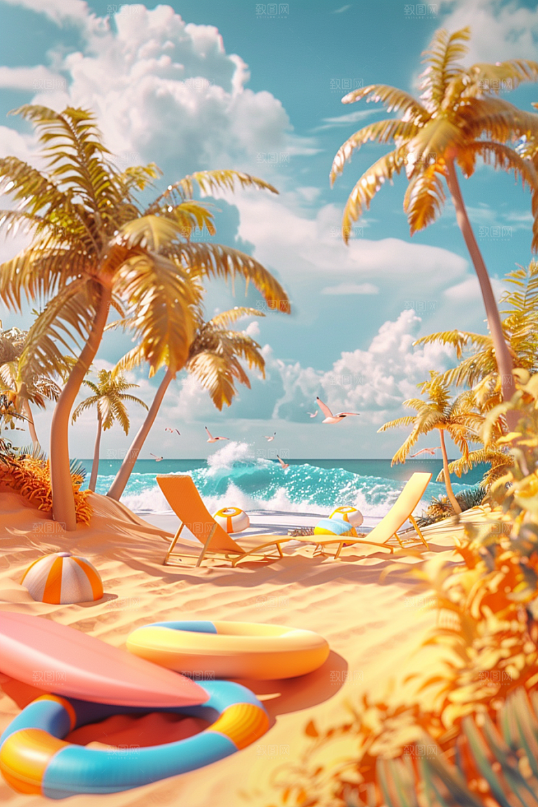 C4D海滩度假自然模型