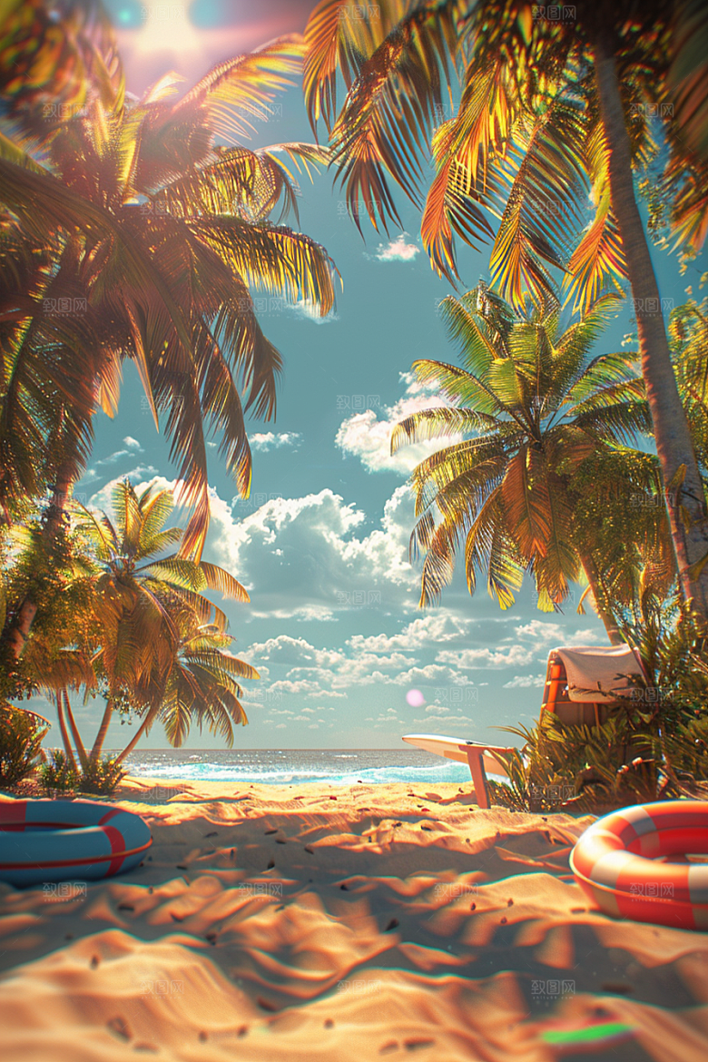 C4D海滩度假夏天模型