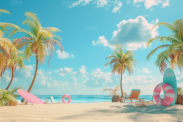 C4D海滩沙滩夏天模型