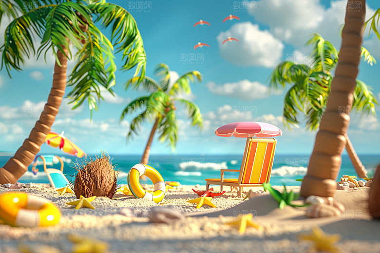 C4D海滩沙滩3D模型