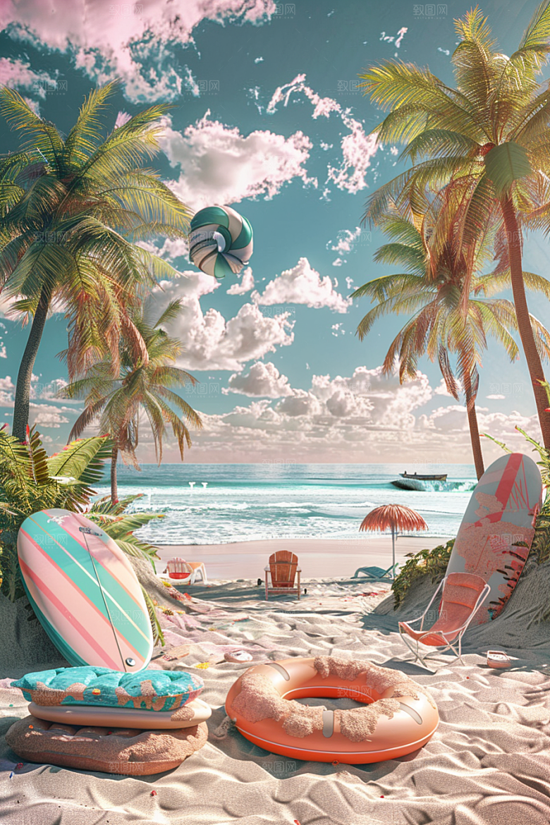 C4D海滩高清大海模型