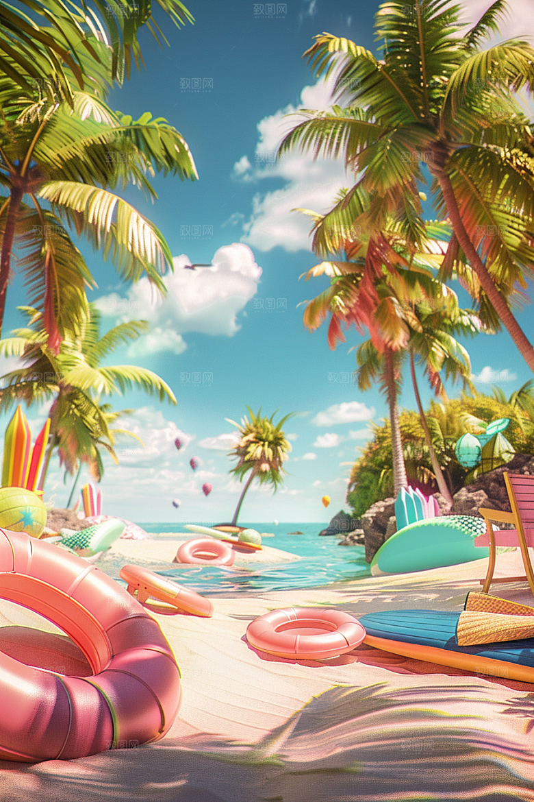 C4D海滩立体大海模型