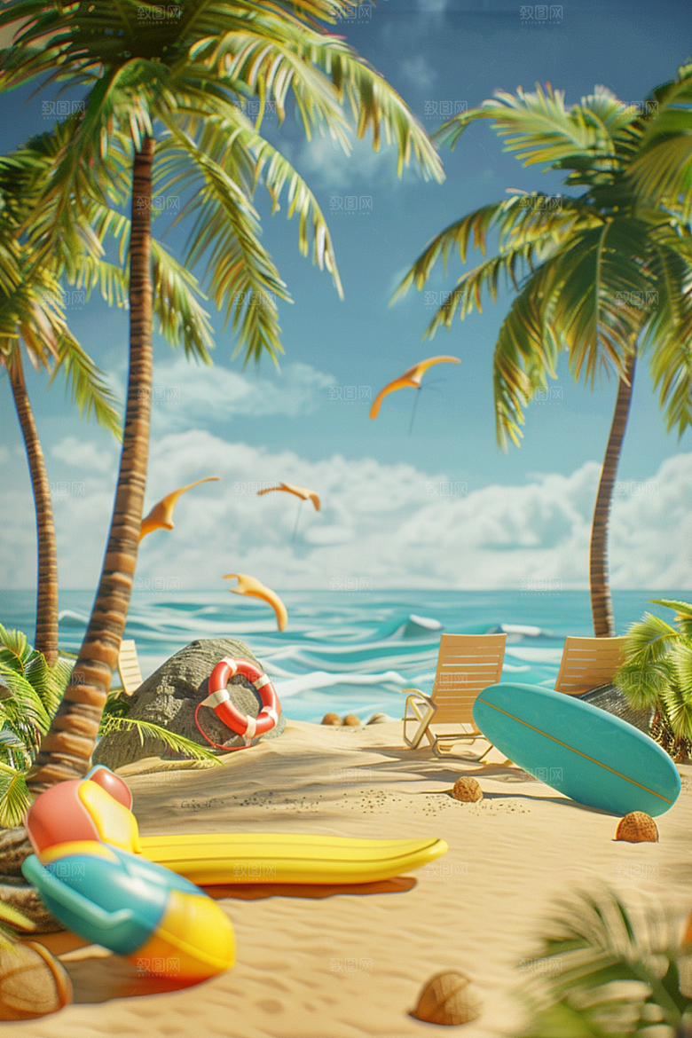 C4D海滩高清自然模型