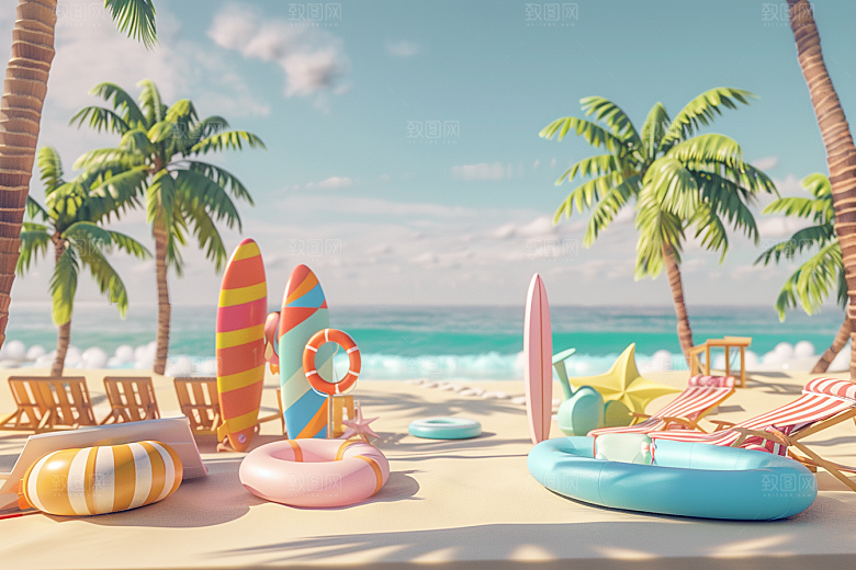 C4D海滩沙滩高清模型