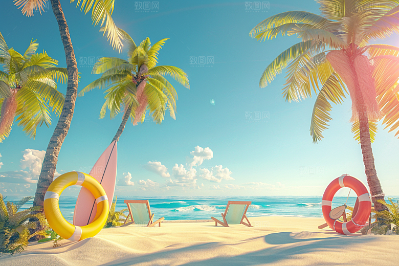 C4D海滩大海琉璃大海模型