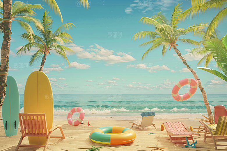 C4D海滩风光沙滩模型
