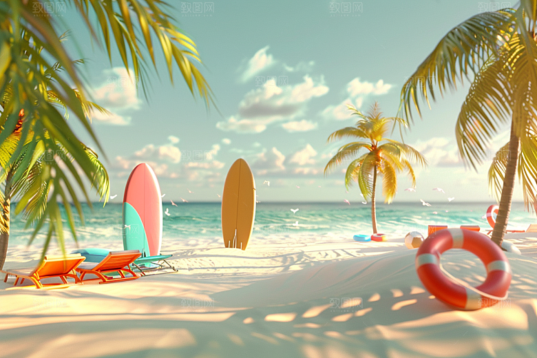 C4D海滩夏日自然模型