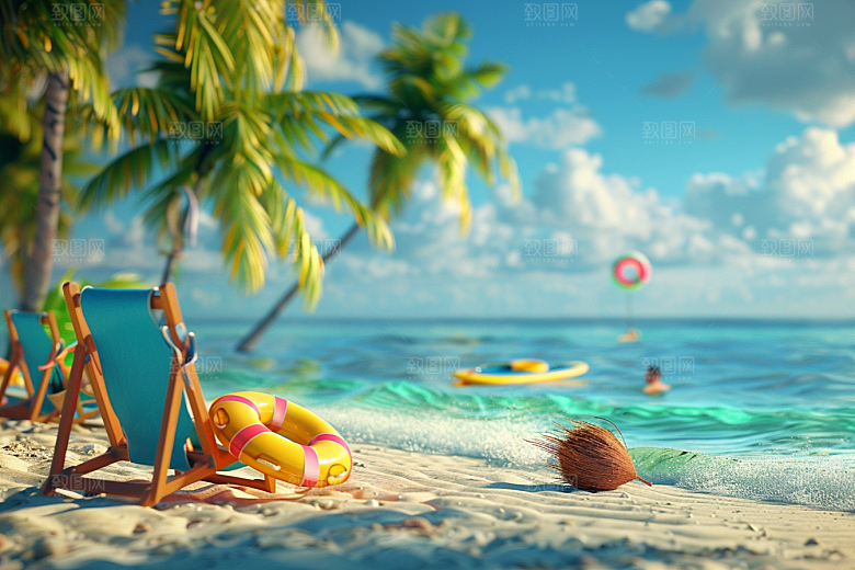 C4D海滩风光大海模型