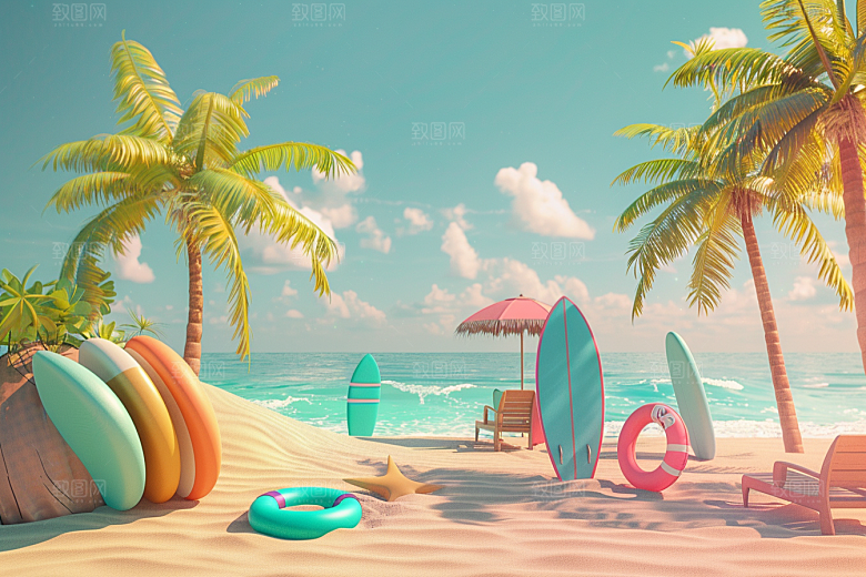 C4D海滩风光3D模型