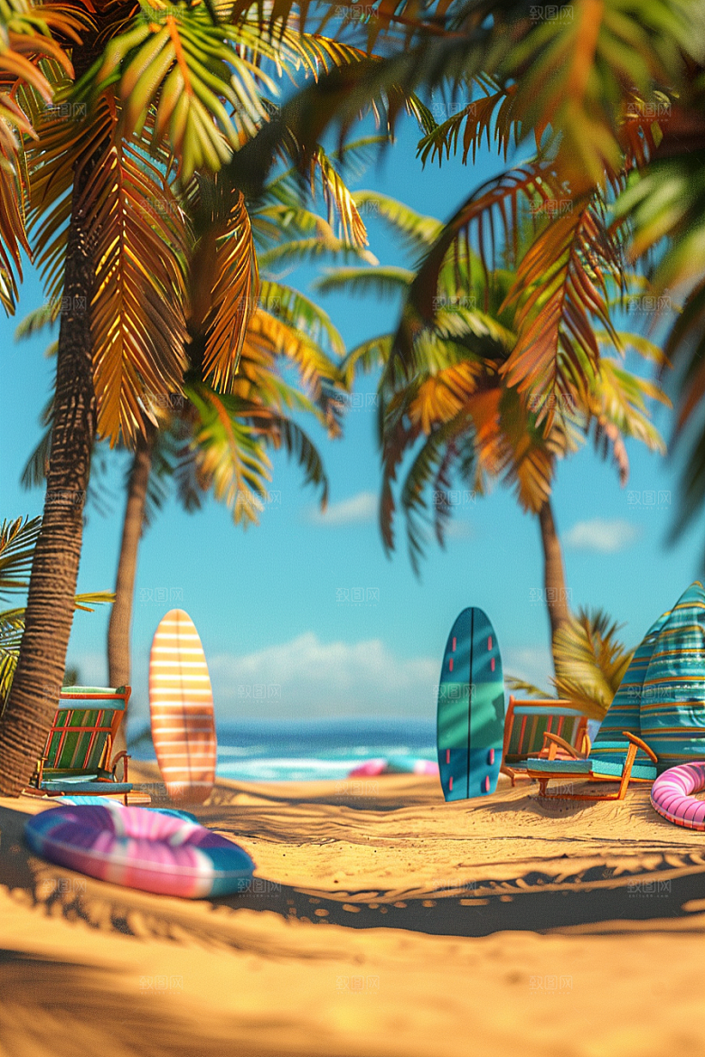 C4D海滩自然3D模型