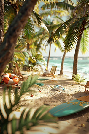 C4D海滩海岛旅游沙滩模型