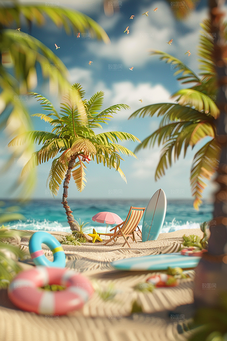 C4D海滩立体沙滩模型