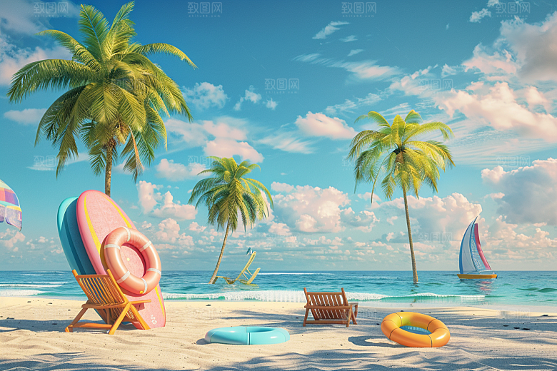 C4D海滩大海立体模型