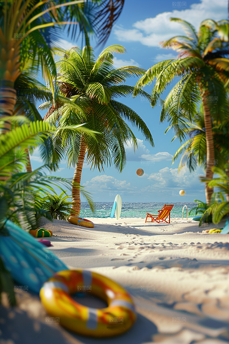 C4D海滩夏日3D模型