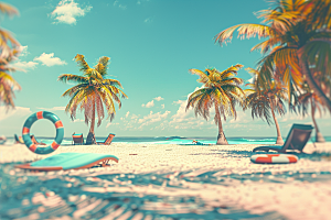 C4D海滩夏日高清模型