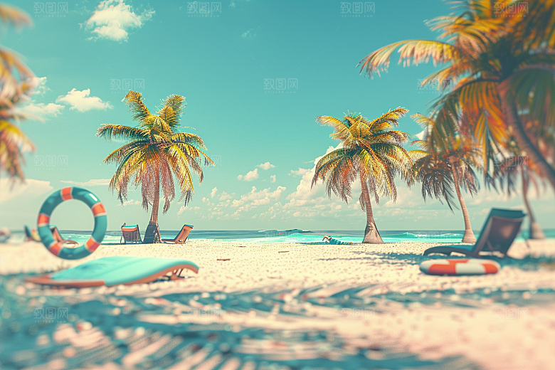 C4D海滩夏日高清模型