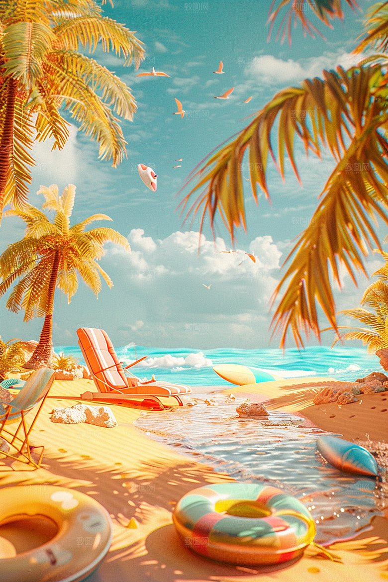 C4D海滩立体3D模型